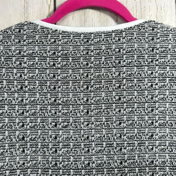 Ming Wang Tweed Knit Shift Dress with White Sleeves Size L Classic Workwear - Picture 11 of 16